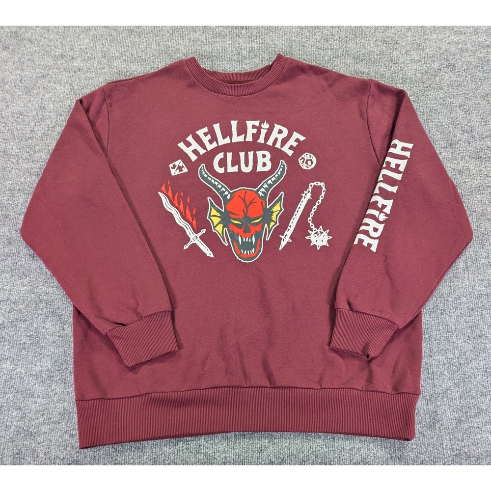 Netflix Stranger Things Hellfire Club Sweatshirt Maroon Mens Large D&D Graphic